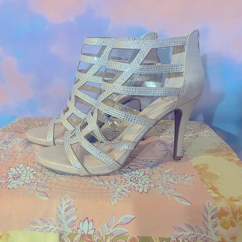 Stylish And Sexy Gold Sparkly Caged Gladiator Heels: Hiram (Nwbox) Womens’ Sz 7